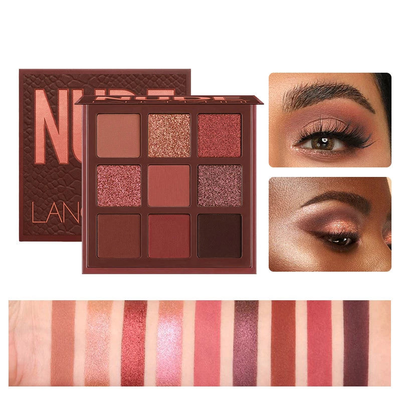 Langmanni 9 Colors Nude Eyeshadow Makeup Palette Matte Lasting Waterproof Non-Flying Powder Makeup Cosmetics