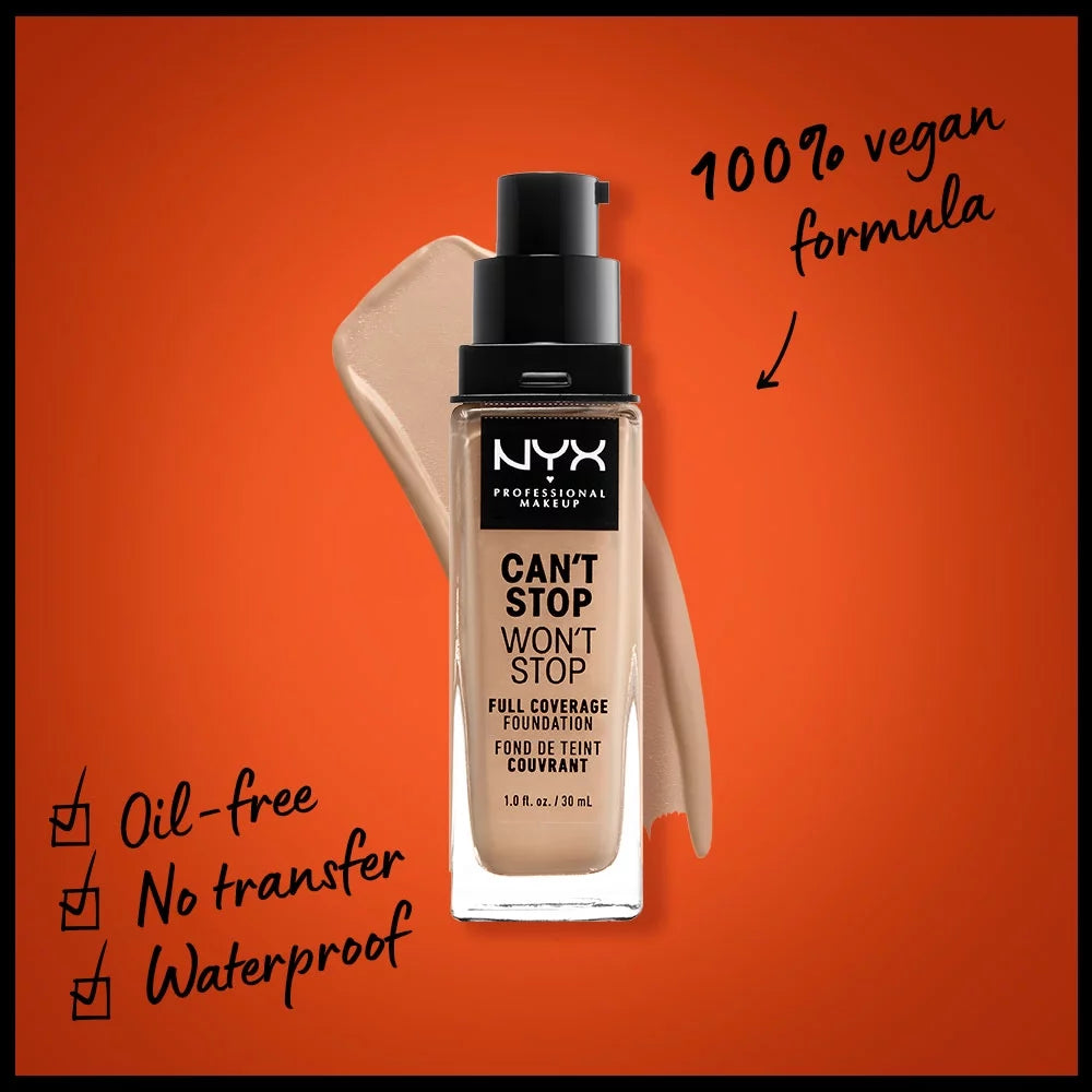 Can'T Stop Won'T Stop 24Hr Full Coverage Liquid Foundation, Matte Finish, Waterproof, Medium Olive